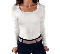 Camiseta Blanco Manga Larga Mujer Básica Tops Cuello Cuadrado Camisetas Elegante de Punto Tshirt Ajustado Elástico Contraste Casual Blusa S