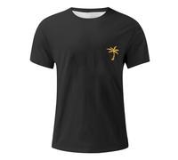 Camiseta bordada de palmera para hombre, cuello redondo, de algodón de gran tamaño, para ropa casual de verano, gris, L