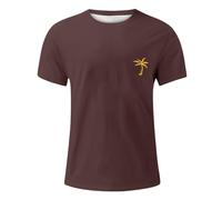Camiseta bordada de palmera para hombre, cuello redondo, de algodón de gran tamaño, para ropa casual de verano, marrón, S
