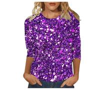 Camiseta brillante para mujer, elegante jersey con estampado de lentejuelas, manga 3/4, cuello redondo, túnica, festivo, informal, blusas para carnaval, disfraz, tallas grandes, acogedora camiseta de