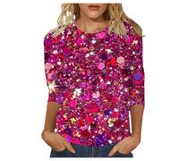 Camiseta brillante para mujer, elegante jersey con estampado de lentejuelas, manga 3/4, cuello redondo, túnica, festivo, informal, blusas para carnaval, disfraz, tallas grandes, acogedora camiseta de