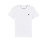 Camiseta Callate La Boca Blanca Básica con Calavera Bordada en Azul Marino (XL)
