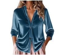 Camiseta Camisa Mujer Manga Larga de Terciopelo Cuello en V Moda Color Sólido Elegante Suelto Tumblr Tops Casual Fiesta T-Shirt Camisas Original Verano Otoño Basic tee Cardigan 2025