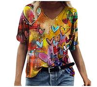 Camiseta Camiseta Camiseta Estampado Verano Casual Manga Corta Cuello Recubierto Tops Blusa Oversized Mujer, amarillo, S