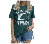 Camiseta casual con cuello redondo y estampado de letras para mujer, camiseta moderna a juego con gráficos para el día a día, camiseta elegante, Verde oscuro., S