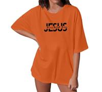 Camiseta casual, cuello redondo, camisetas, verano, manga corta, informal, camiseta holgada, ropa de fiesta para mujer, naranja, XL