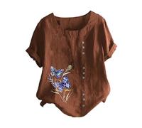 Camiseta casual de algodón con estampado de mariposas para mujer, café, S