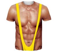 Camiseta Casual de Hombre Oversize Muscle con Impresión 3D Camisetas Divertidas de Manga Corta Casual Camisetas Gráficas con Impresión de Tirantes en el Pecho 3D, amarillo, XXL