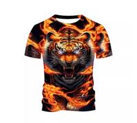 Camiseta casual de manga corta para hombre con estampado de cabeza de tigre en 3D, 3, 3XL