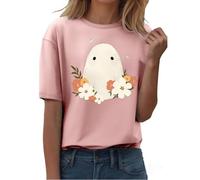 Camiseta casual de manga corta para mujer, camiseta de otoño y Halloween, manga corta, cuello redondo, estampado de calabaza, casual, otoño, 2025, para interiores y exteriores, deportes, trabajo o