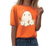 Camiseta casual de manga corta para mujer, camiseta de otoño y Halloween, manga corta, cuello redondo, estampado de calabaza, casual, otoño, 2025, para interiores y exteriores, deportes, trabajo o