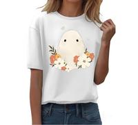 Camiseta casual de manga corta para mujer, camiseta de otoño y Halloween, manga corta, cuello redondo, estampado de calabaza, casual, otoño, 2025, para interiores y exteriores, deportes, trabajo o