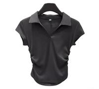 Camiseta casual de manga corta para mujer con ajuste de cintura delgada y cuello redondo, que ofrece un estilo básico simple para el uso diario (M gris oscuro 1)