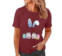 Camiseta casual de manga corta para mujer con estampado de Pascua cuello redondo con manga corta Wander T, Vino, S