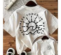 Camiseta Casual de Manga Corta para Niñas con Cuello - Estampado Cara de Sol y con el Eslogan " Rueda" - Varios Colores Disponibles, /Verano - Lavable a Máquina, Diseño Sencillo, Tejido