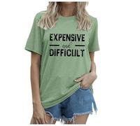 Camiseta casual de manga corta y cuello redondo para mujer con estampado de carta, camiseta de moda para uso diario, Luz verde, XXX-Large