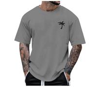 Camiseta casual de verano tropical para hombre, diseño de palmera hawaiana, para primavera, camiseta de manga corta, cuello redondo, camiseta de manga corta para playa, gris oscuro, S