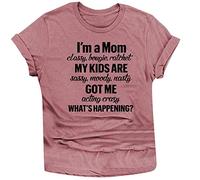 Camiseta casual I AM A MOM con cuello redondo para mujer Tops negros, Rosa., S