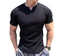 Camiseta casual para hombre Cuello en V Manga corta Color sólido Top para Slim Fit Sportstyle Tee para fitness L-3XL (XL Negro)