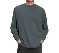 Camiseta casual para hombre de manga larga con cuello redondo, camisetas de ajuste holgado, camisetas oversized, color sólido, ligeras, camisetas básicas, tops deportivos, blusas transpirables para