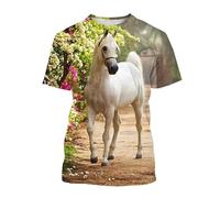 Camiseta Casual para Hombres/Mujeres con Estampado de Animal Lindo Caballo Salvaje Pony impresión 3D Cuello Redondo Manga Corta Estilo pulóver