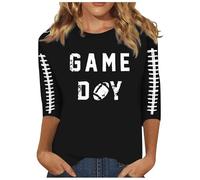 Camiseta casual para mujer con manga tres cuartos y cuello redondo con estampado de letras de rugby 2, vestido de manga tres cuartos, Negro , 3XL