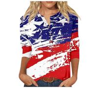 Camiseta casual para mujer, cuello en V, degradado colorido, estampado geométrico, manga tres cuartos, cuello en V para hombre, Rosa intenso., XL