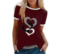 Camiseta casual para mujer, cuello redondo, suelto, corto, blusa de moda, blusa de manga superior, blusa para mujer, ropa sexy, Vino, 4XL