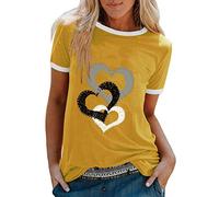 Camiseta casual para mujer, cuello redondo, suelto, corto, blusa de moda, blusa de manga superior, blusa para mujer, ropa sexy, amarillo, XL