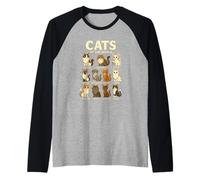 Camiseta Cats of The World Razas de Gatos Diseño Bonito Camiseta Manga Raglan