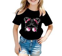 Camiseta Chica Linda Impreso Gráfico Cuello Redondo Manga Corta Verano Casual Camisa Top Blusa para Niño, Le Noir, 5-6 Años