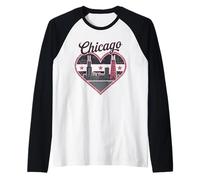 Camiseta Chicago Heart - Vintage USA Chicago Skyline Travel Camiseta Manga Raglan