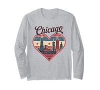 Camiseta Chicago Heart - Vintage USA Chicago Skyline Travel Manga Larga