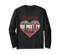 Camiseta Chicago Heart - Vintage USA Chicago Skyline Travel Manga Larga