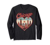 Camiseta Chicago Heart - Vintage USA Chicago Skyline Travel Manga Larga