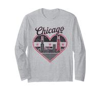 Camiseta Chicago Heart - Vintage USA Chicago Skyline Travel Manga Larga