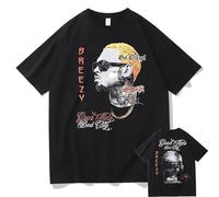 Camiseta Chris Brown 11:11 Tour Camiseta Unisex Harajuku Cuello Redondo Camisa De Manga Corta Regalo De Seguidor Cantante De Hip-Hop Camiseta De Algodón XS-3XL-Black||XS
