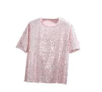 Camiseta Cielo Estrellado de Lentejuelas para Hombre, Manga Corta Informal Pink08Red Chico