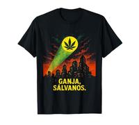 Camiseta ciudad noche cannabis con hoja proyectada Camiseta
