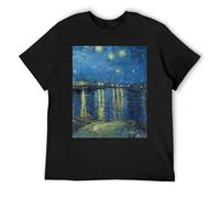 Camiseta clásica de algodón blanco de Van Gogh de pintores postimpresionistas, manga corta, cuello redondo, esencial para todos, Negro, XL