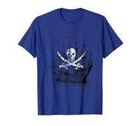 Camiseta clásica de Calavera y Espadas Cruzadas con Barco Pirata Camiseta, Hombre, Azul Real, XXL