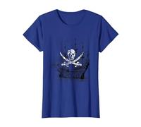 Camiseta clásica de Calavera y Espadas Cruzadas con Barco Pirata Camiseta, Mujer, Azul Real, XXL