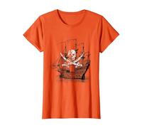 Camiseta clásica de Calavera y Espadas Cruzadas con Barco Pirata Camiseta, Mujer, Naranja, XXL