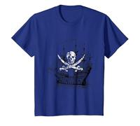 Camiseta clásica de Calavera y Espadas Cruzadas con Barco Pirata Camiseta, Niños, Azul Real, 2 años