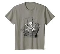 Camiseta clásica de Calavera y Espadas Cruzadas con Barco Pirata Camiseta, Niños, Pizarra, 2 años
