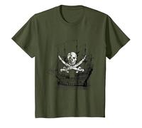 Camiseta clásica de Calavera y Espadas Cruzadas con Barco Pirata Camiseta, Niños, Verde Oliva, 2 años