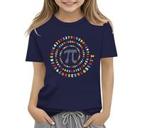 Camiseta colorida con dígitos de Pi para niños y niñas 2025 3.14 Pi Day Tee Shirts Top disfraz para la escuela matemática día de la matemática, azul marino, 6-7 años