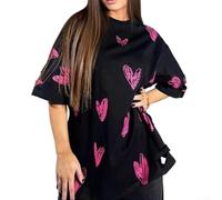 Camiseta cómoda con estampado de amor para mujer con mangas cortas, cuello redondo y ajuste relajado para uso diario (L negro)
