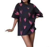 Camiseta cómoda con estampado de amor para mujer con mangas cortas, cuello redondo y ajuste relajado para uso diario (XXL gris oscuro)