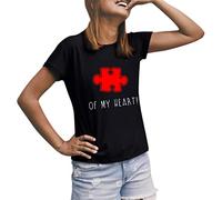 Camiseta Cómodo Día Simple Top Día de San Valentín Escote Corto Mujeres Pareja Casual Mangas Redondas Impreso Mujeres Camisetas Rave Señoras, Negro , 3XL